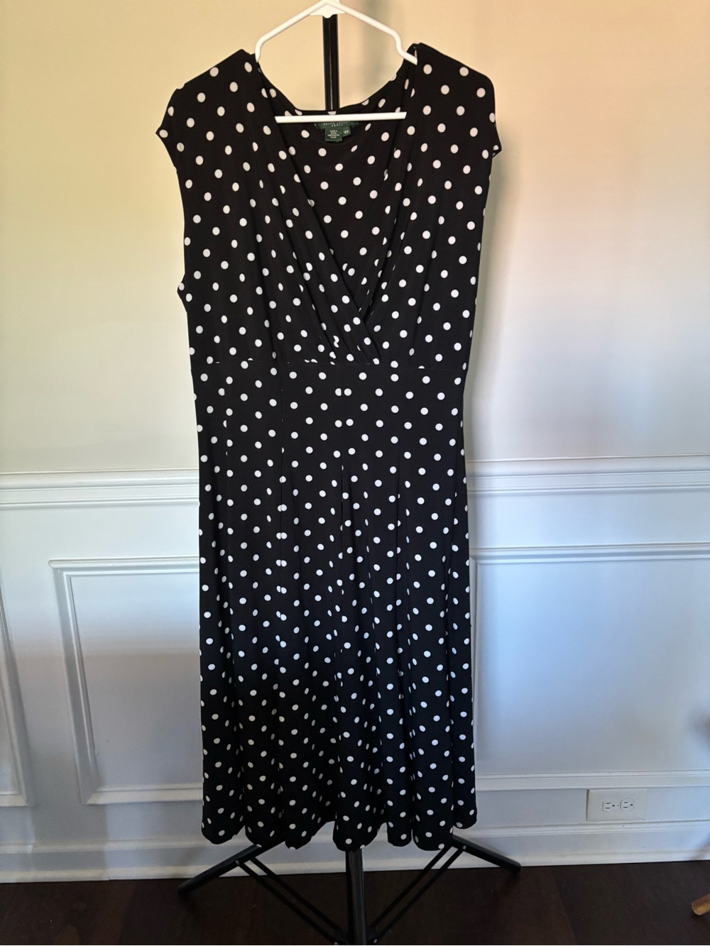 Lauren Ralph Lauren 16W Black White Polka Dot Wrap Dress